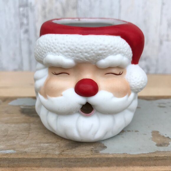 Ceramic Hallmark Rednose Jolly Santa Head Votive Holder- set of 3 - Picture 10 of 12